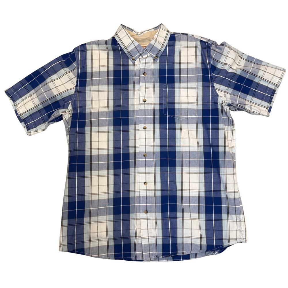 Wrangler Authentics Men’s L/G Blue Plaid Short Sleeve Button Up Shirt Cotten Men